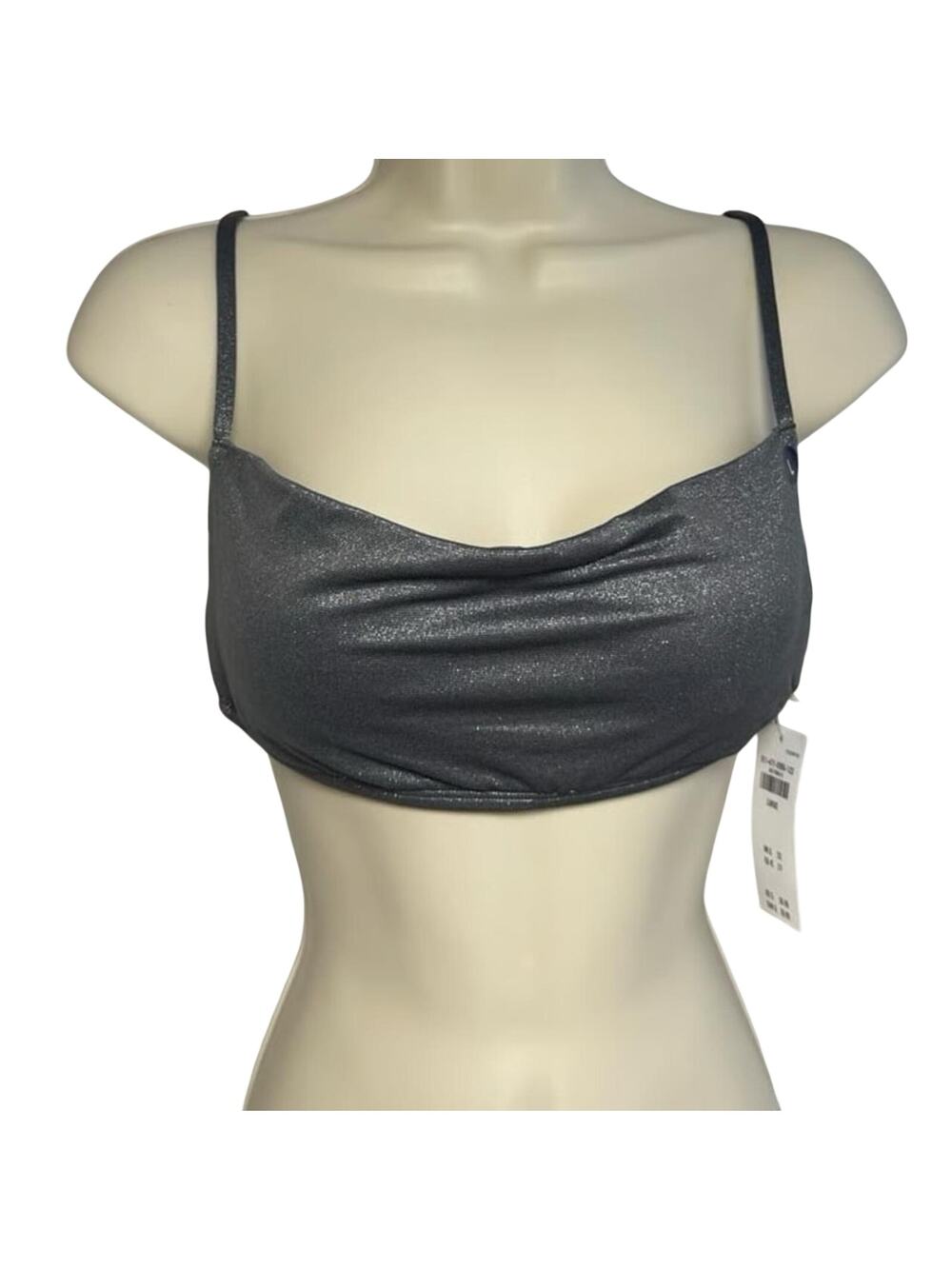 Hollister Grey Metallic Shimmer Glitter Scoop Neck Bikini Swim Top NWT Size L